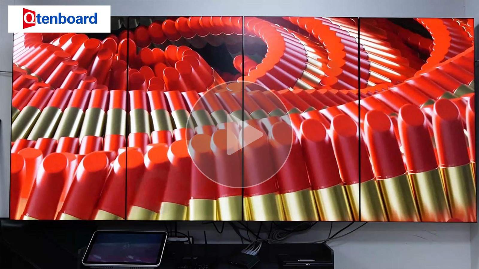 Qtenboard 4K LCD Video Wall – Hydraulic Stand, Seamless Advertising Display