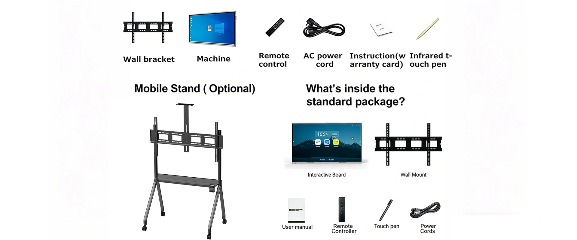 Qtenboard interactive flat panel included accessories list