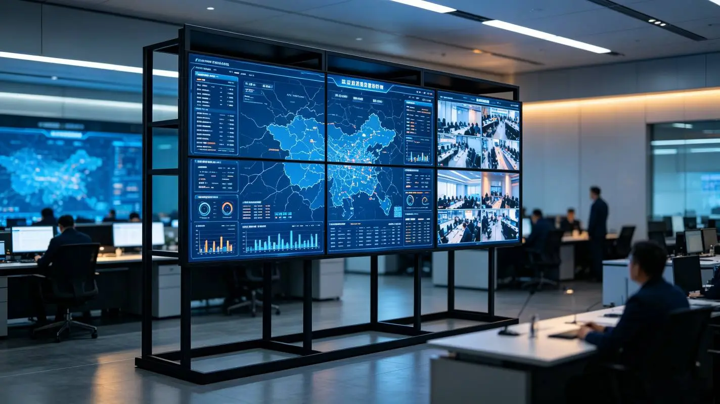 LCD video wall floor stand in an emergency command center