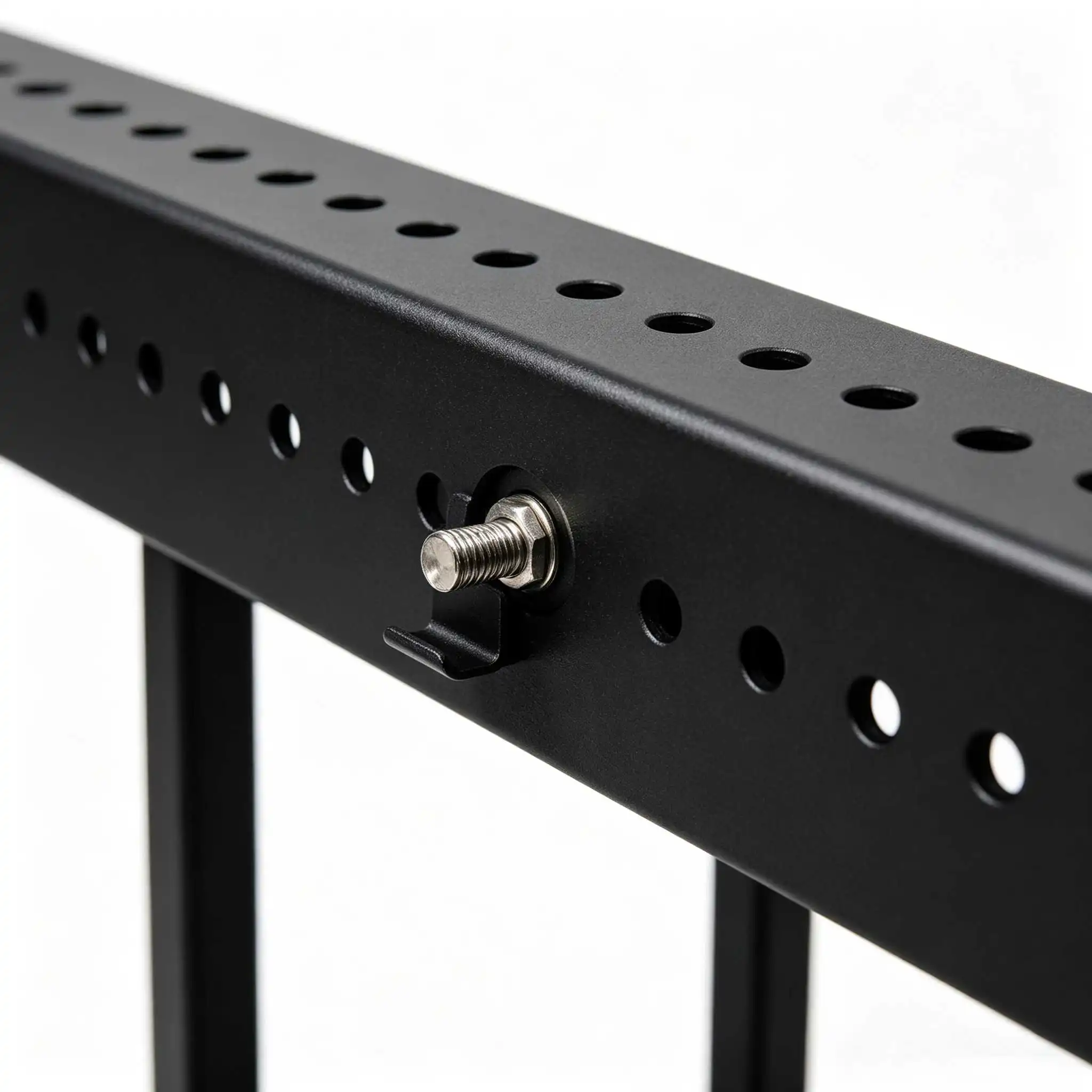 Close-up of multi-hole beam structure on LCD video wall mounting stand