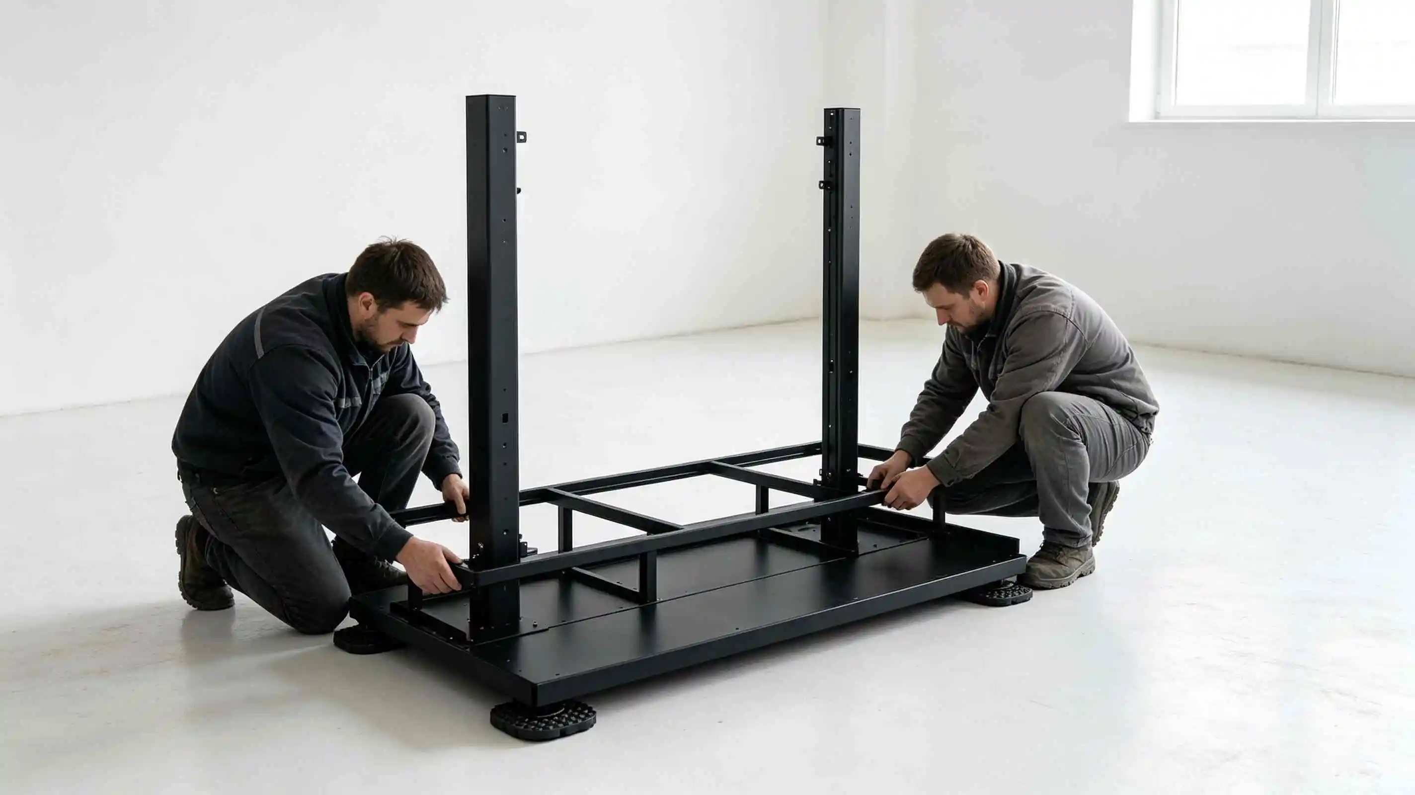 Step 1: assemble the LCD video wall floor stand base frame