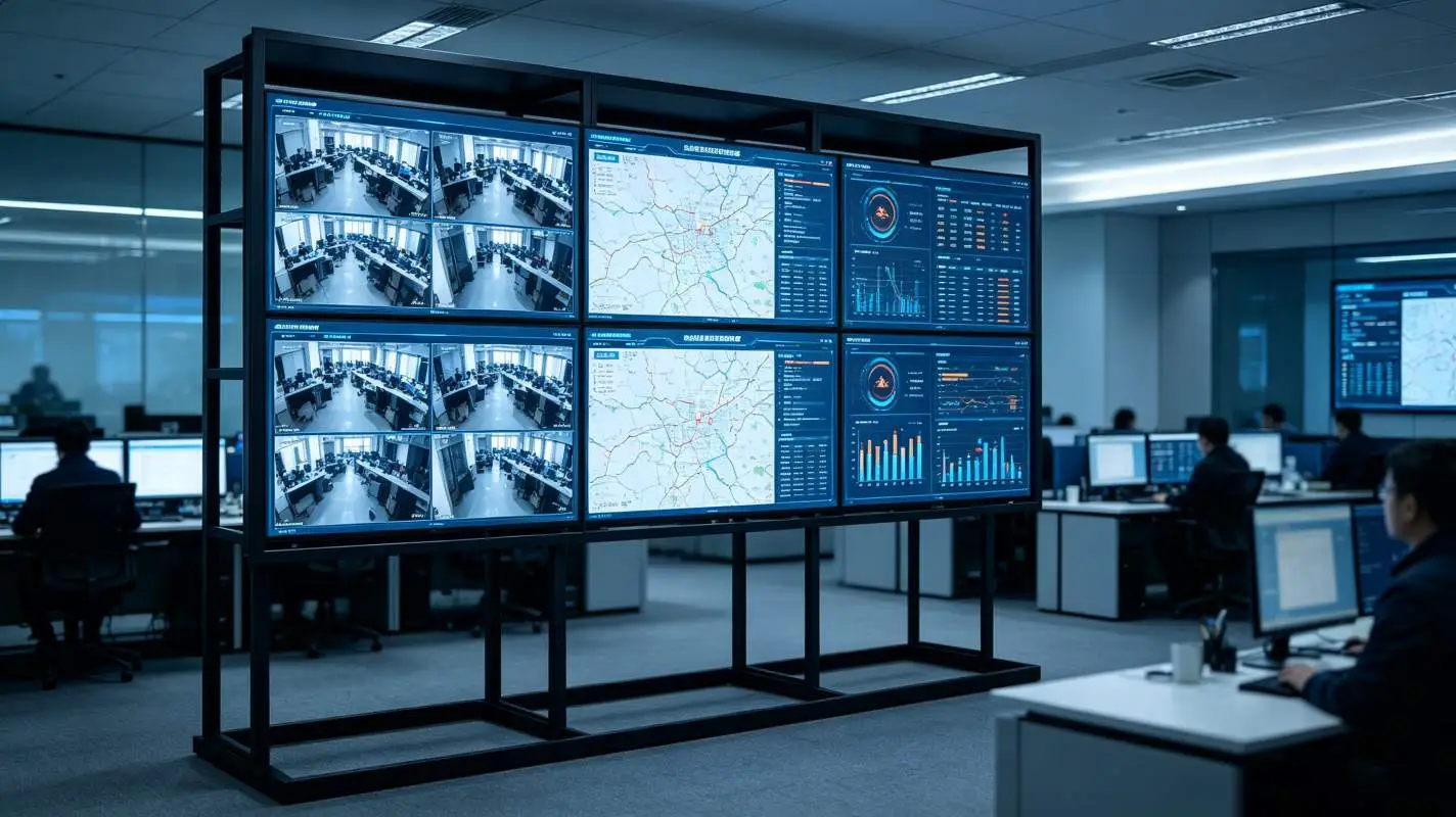 LCD video wall floor stand in a security monitoring center