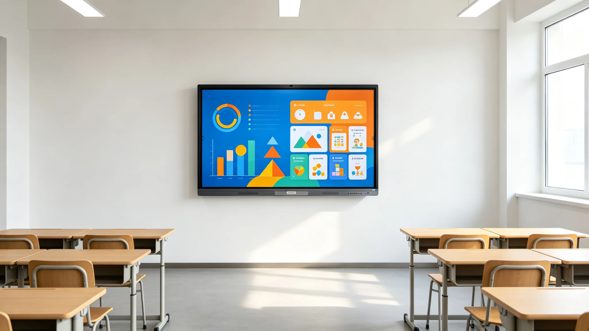 65 inch interactive flat panel 4K touchscreen smart board in classroom