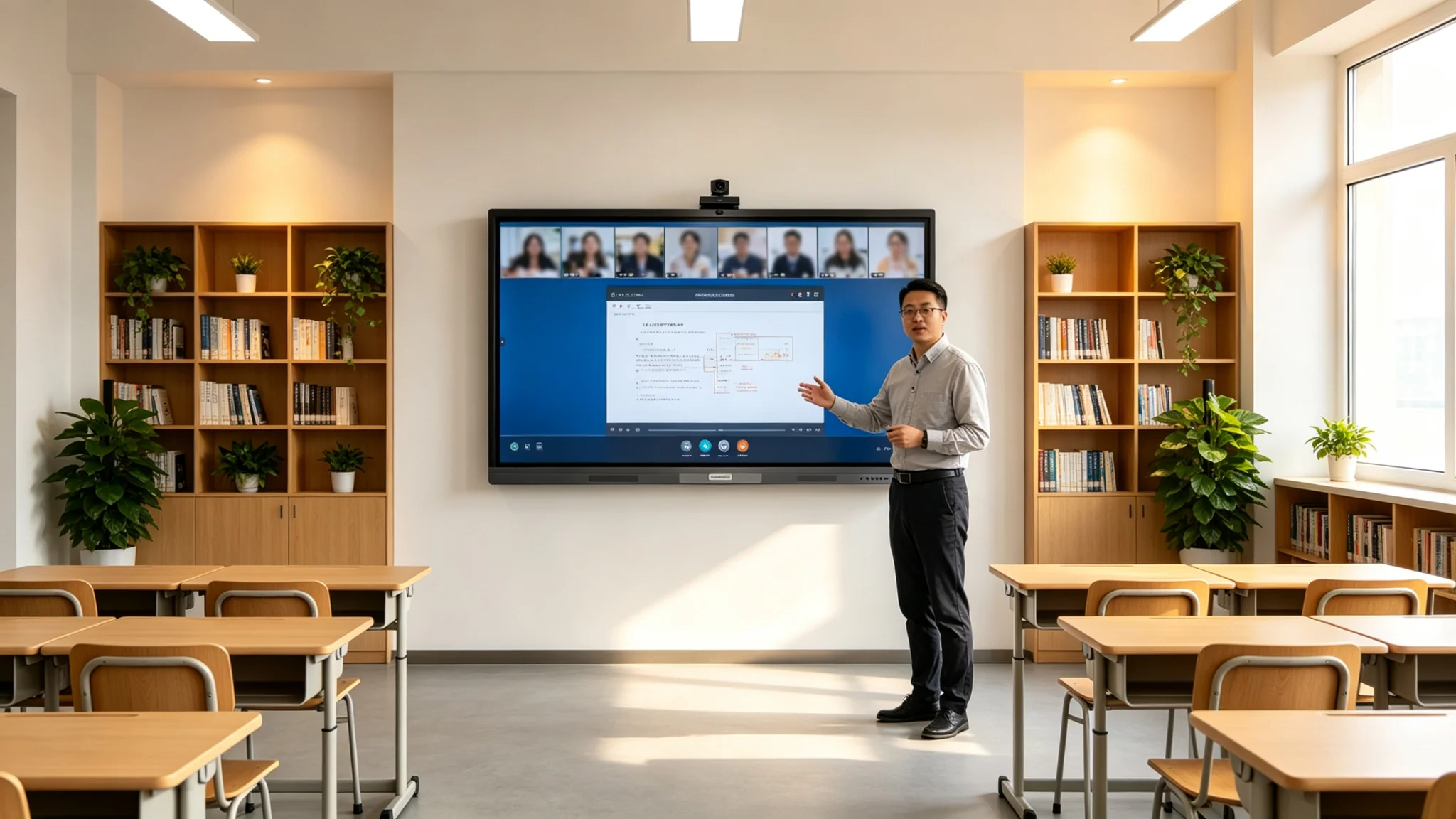 65 inch interactive flat panel online remote class with camera