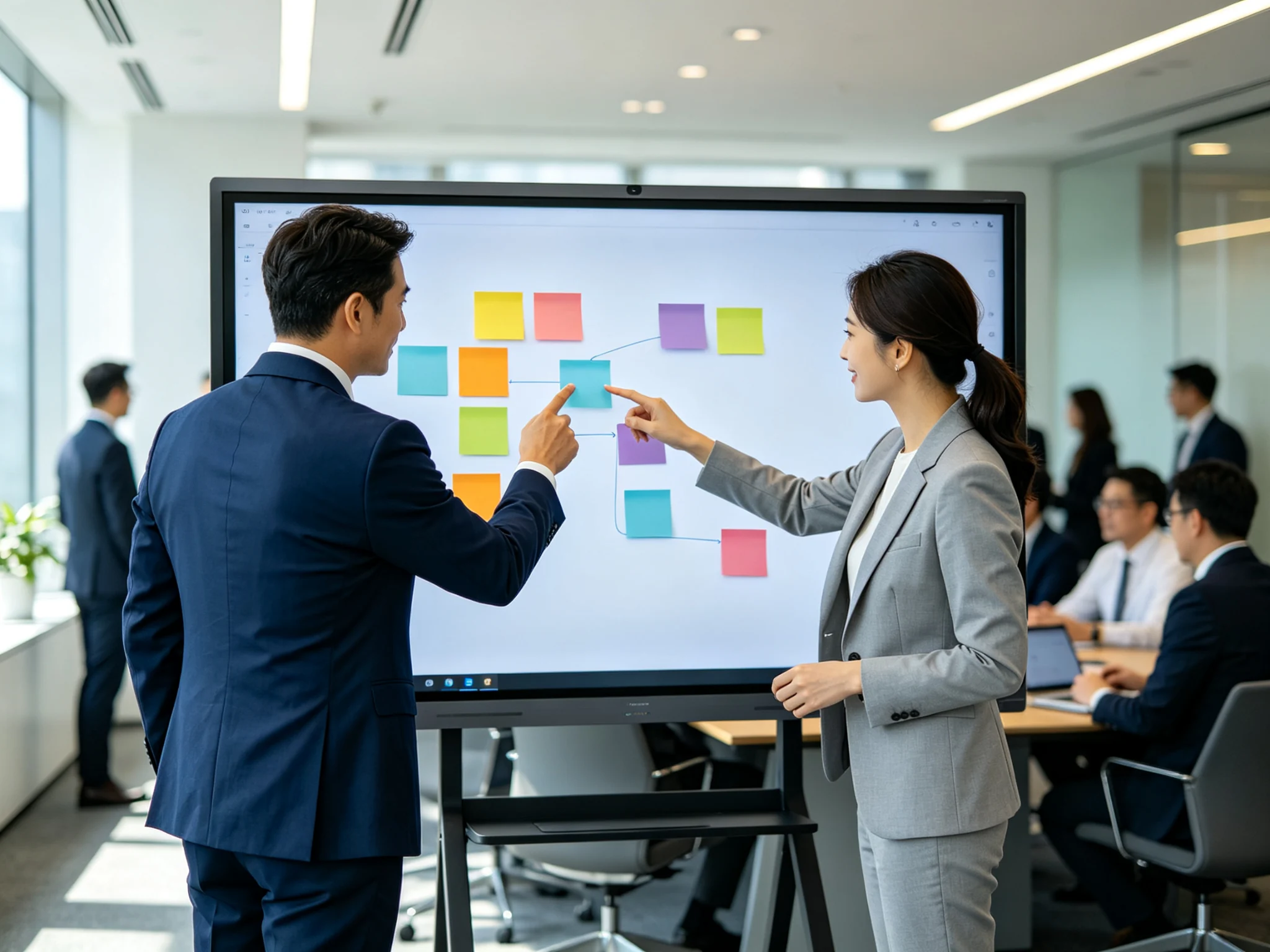 Multi-touch collaboration on 86 inch smart board in boardroom