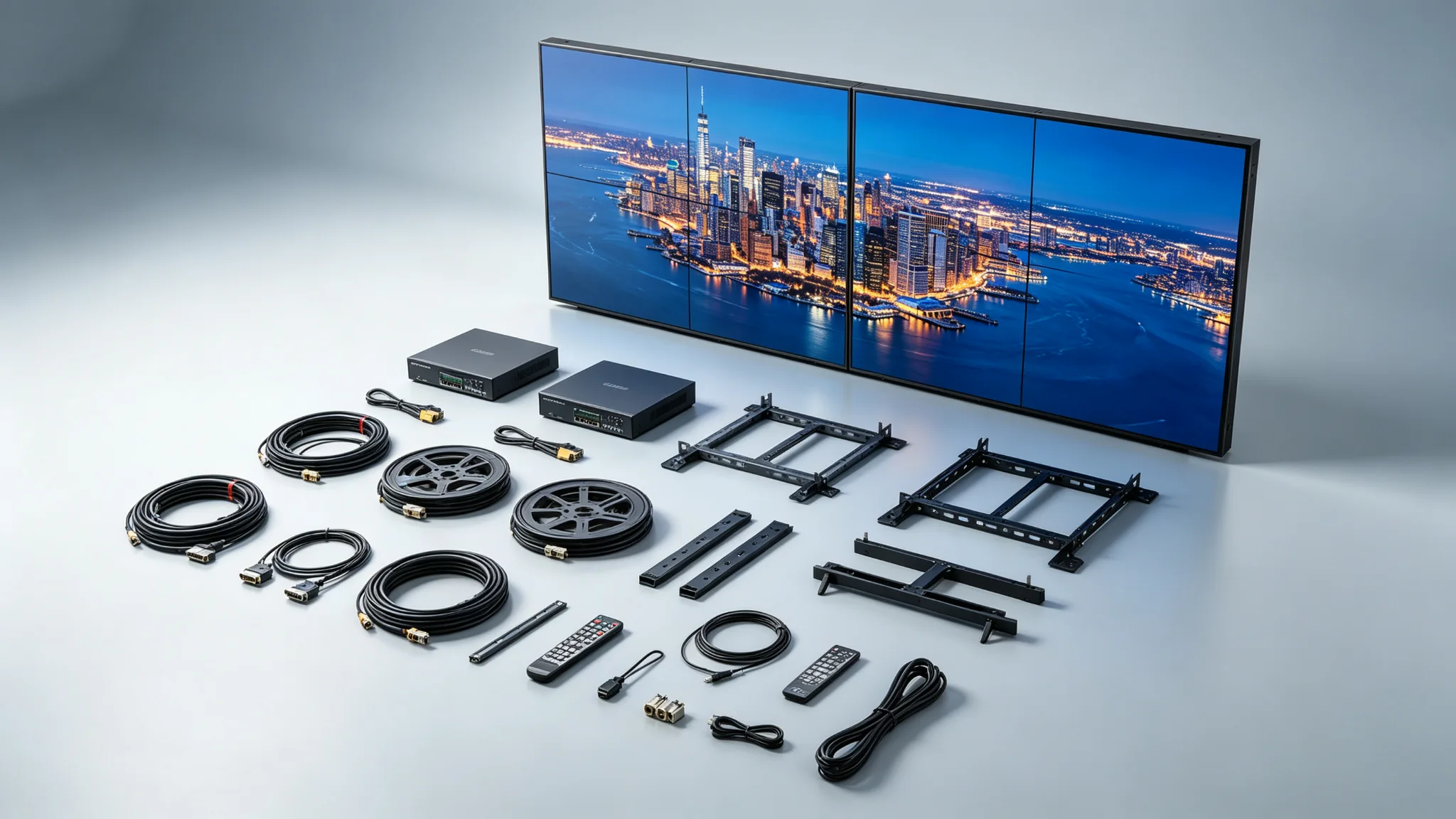 LCD video wall accessories set with video processor mounting brackets and cables for 46 inch splicing screen