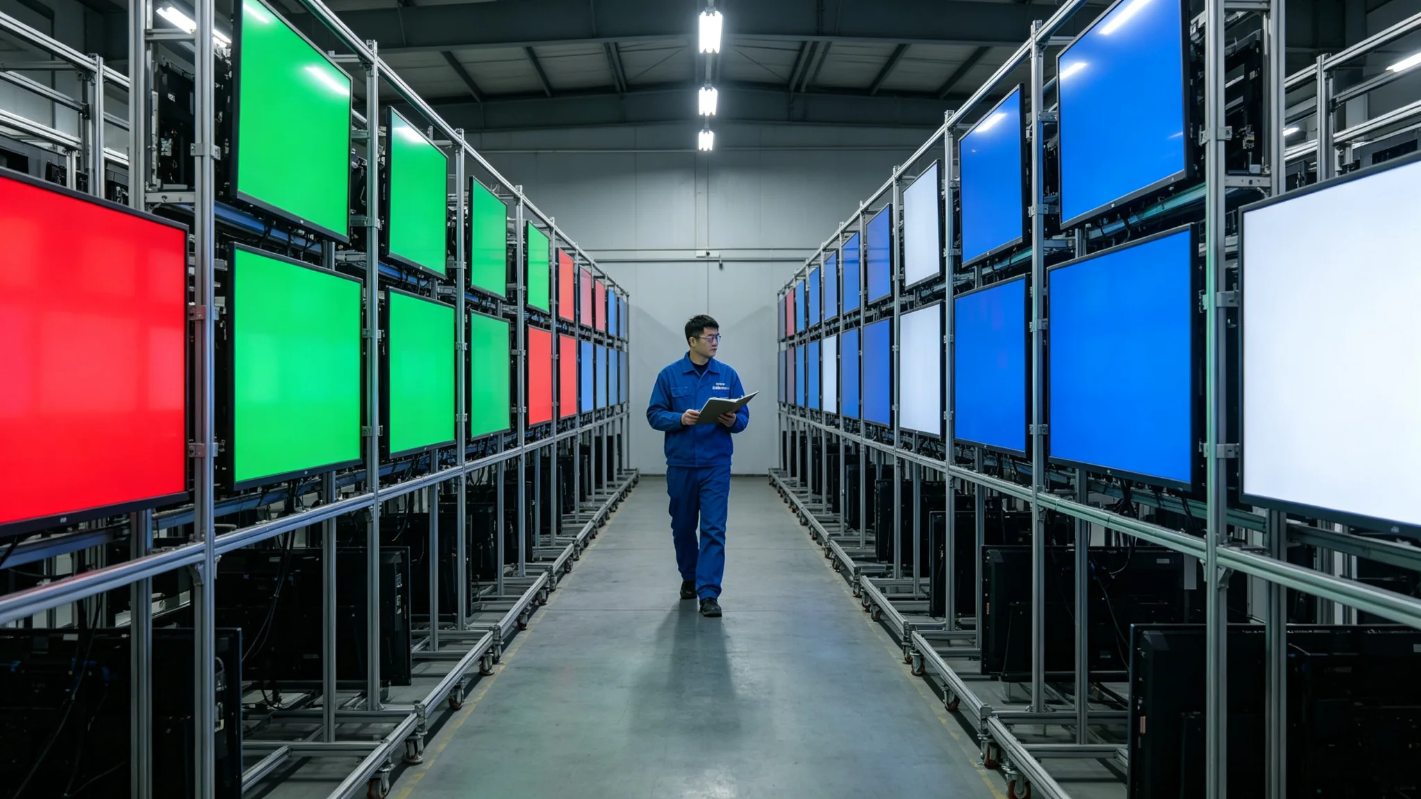 48 hour aging test of 46 inch LCD video wall panels at the splicing screen factory