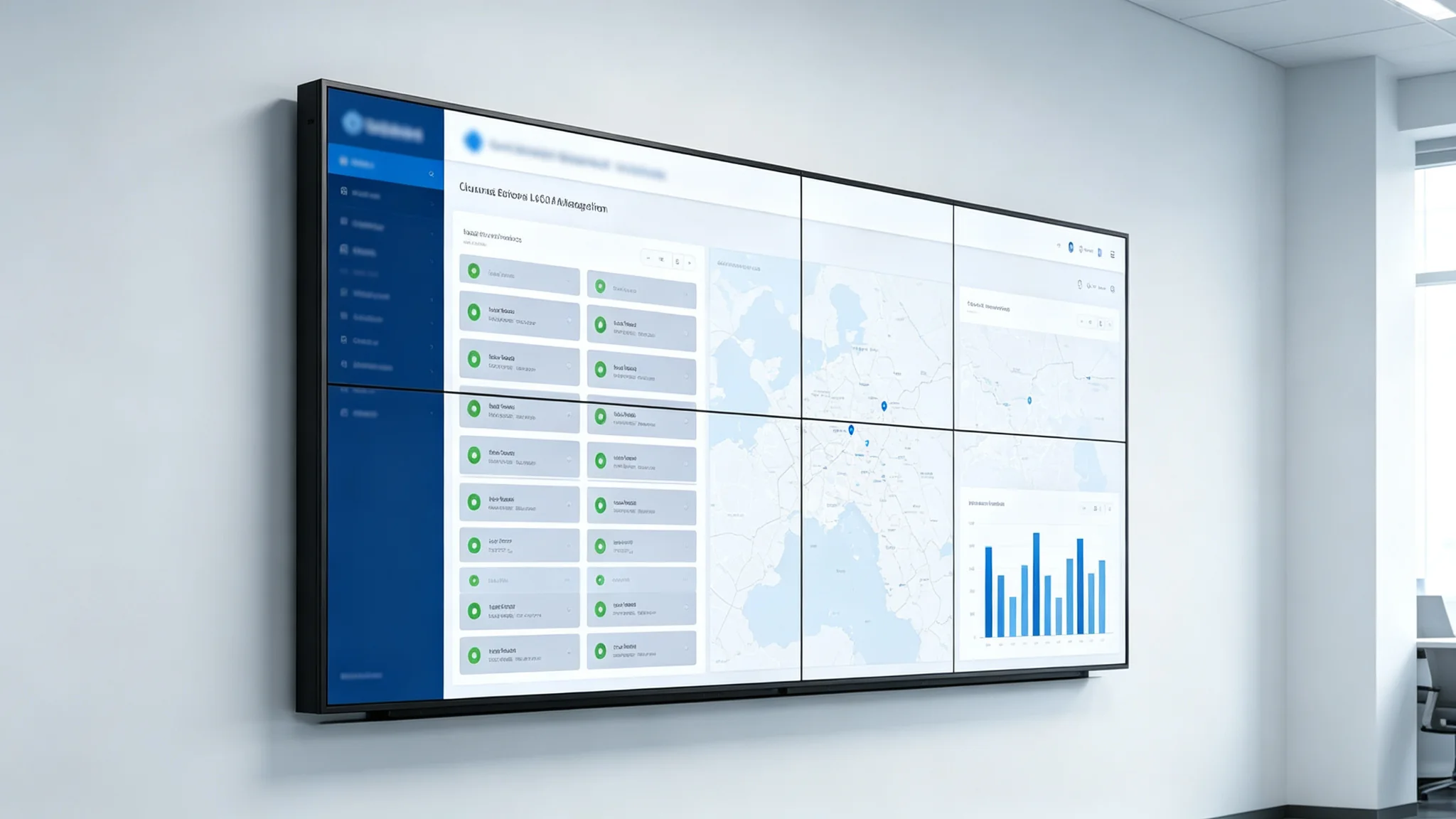 Cloud management platform dashboard on 46 inch LCD video wall panel