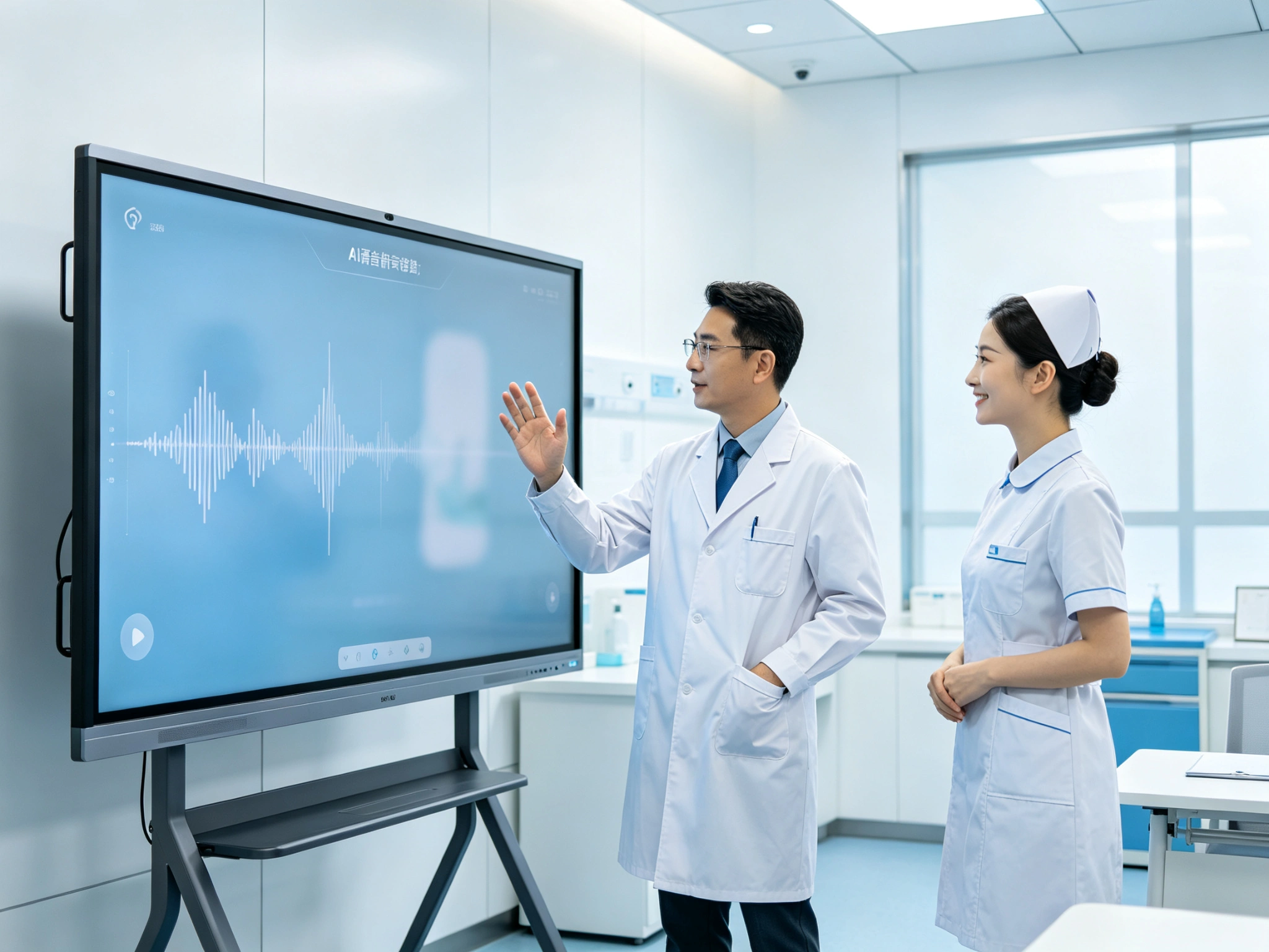 Touchless voice control on Qtenboard AI interactive flat panel for telemedicine