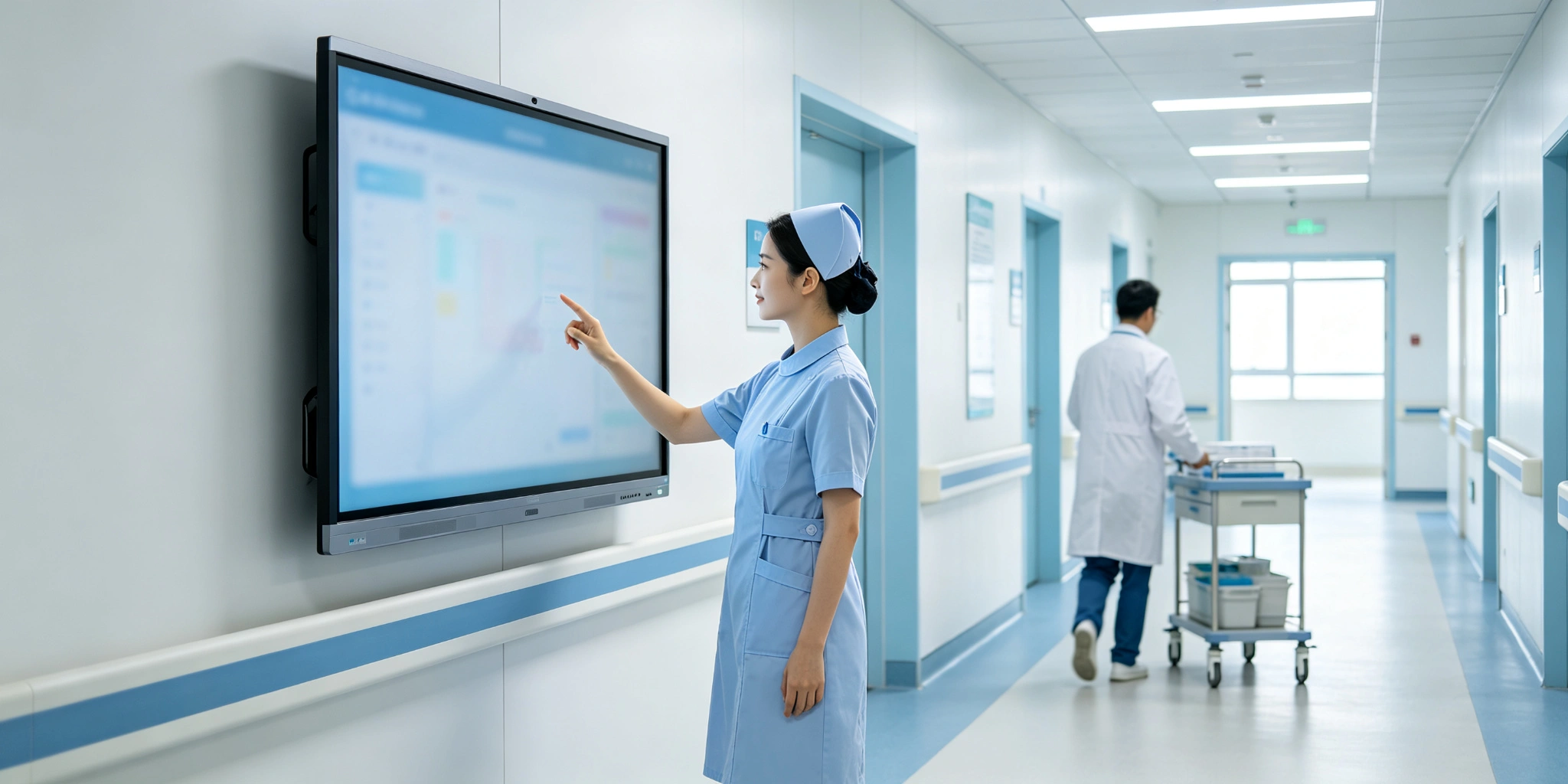 AI interactive flat panel deployed in hospital wards and nurse stations across Southeast Asia