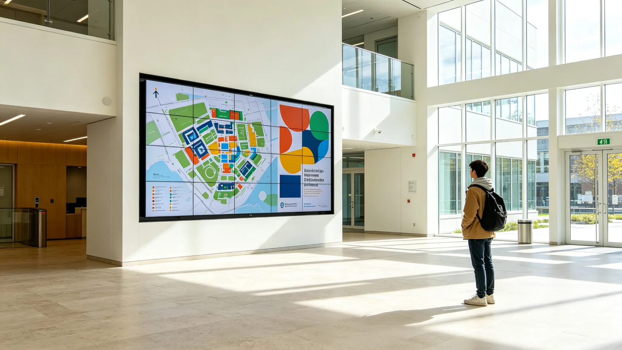 LCD video wall network in a university campus lobby