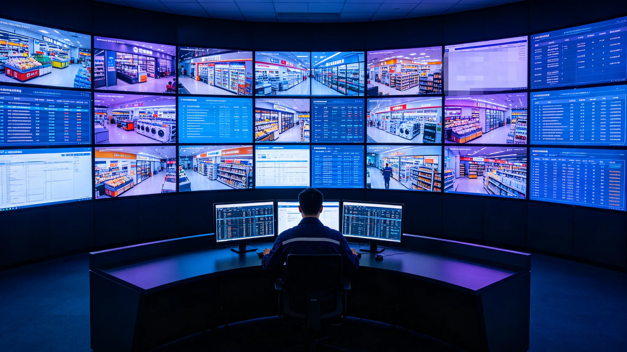 Multi-site LCD video wall monitoring wall in a control center