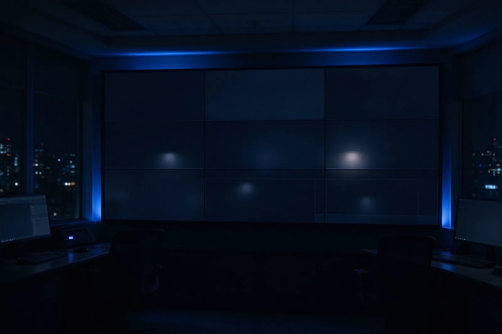 LCD video wall running in low-power standby mode during 24/7 operation