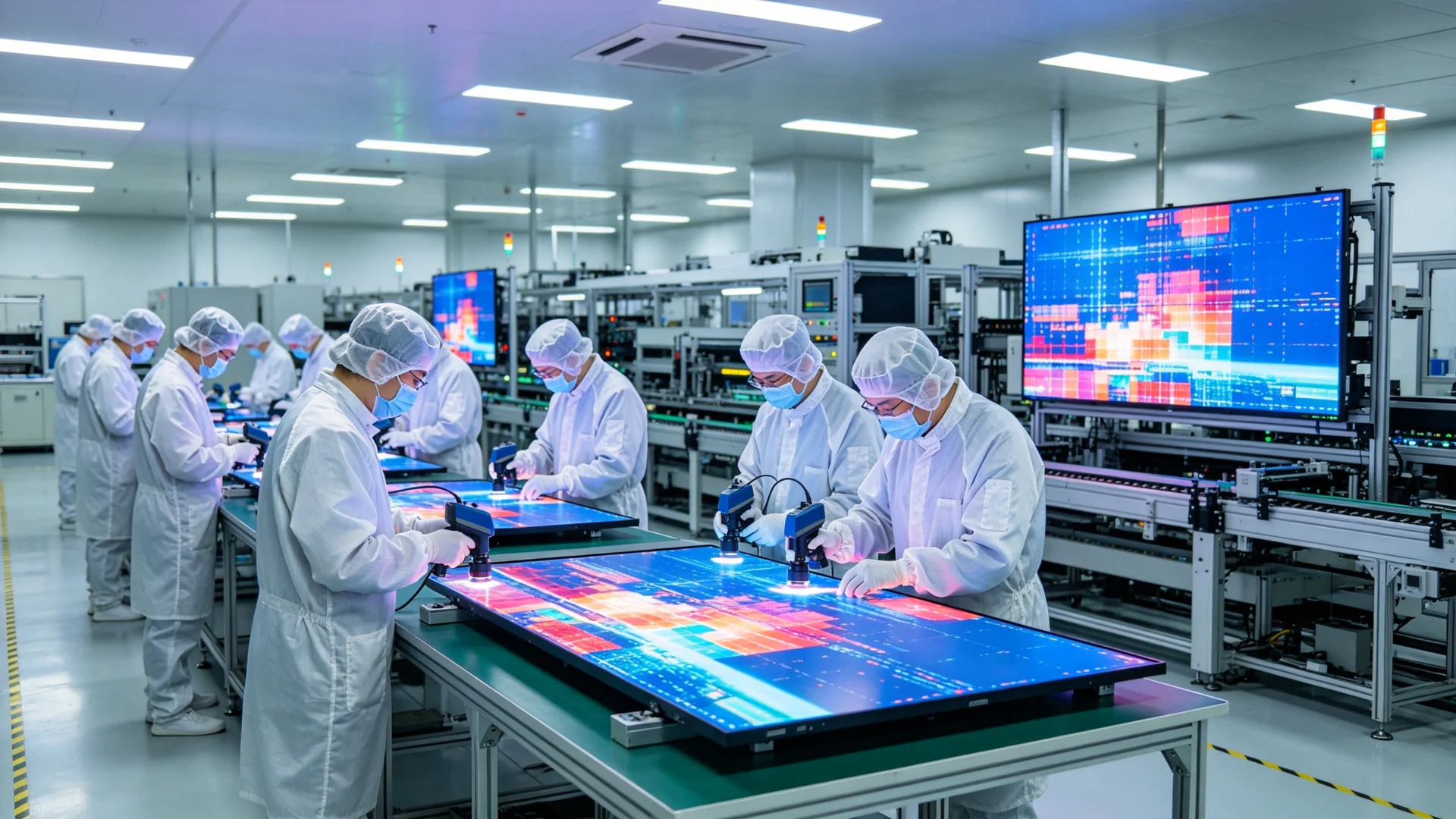 Qtenboard factory quality control line for LCD video wall panels