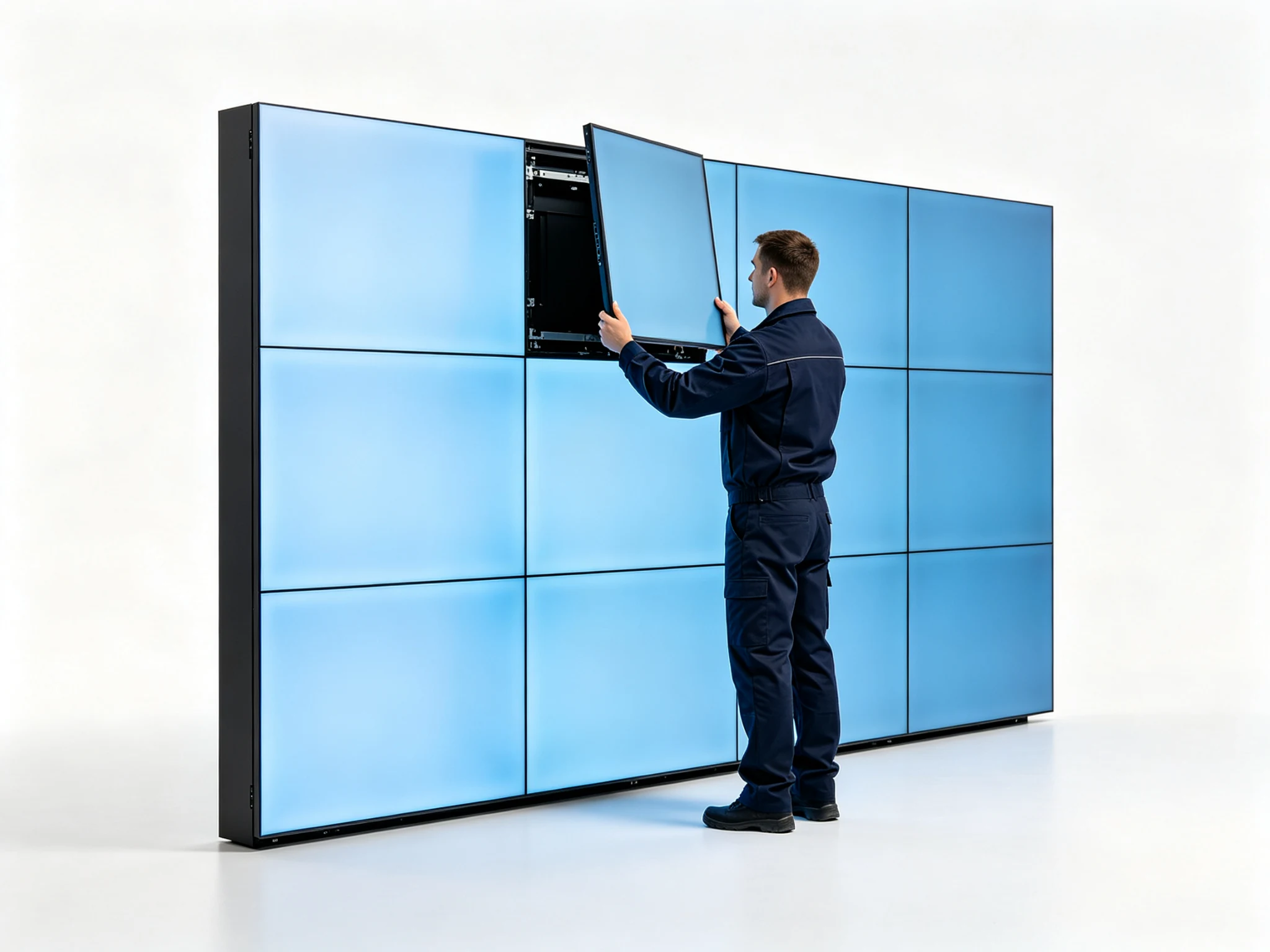 Qtenboard LCD video wall panel level maintenance with single panel replacement