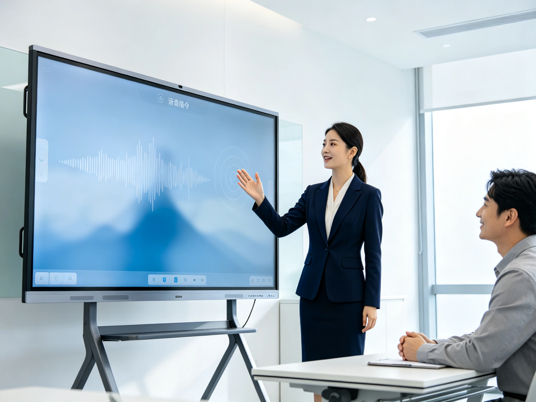Touchless voice control on Qtenboard corporate training interactive flat panel
