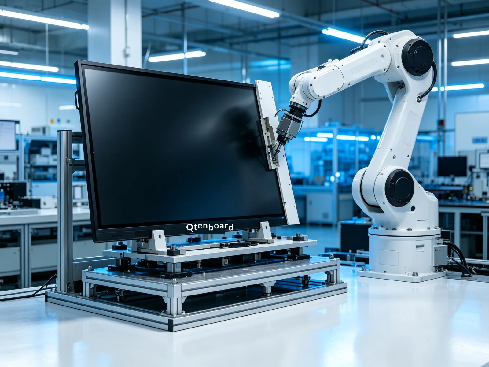 Robotic automated assembly line at interactive flat panel factory