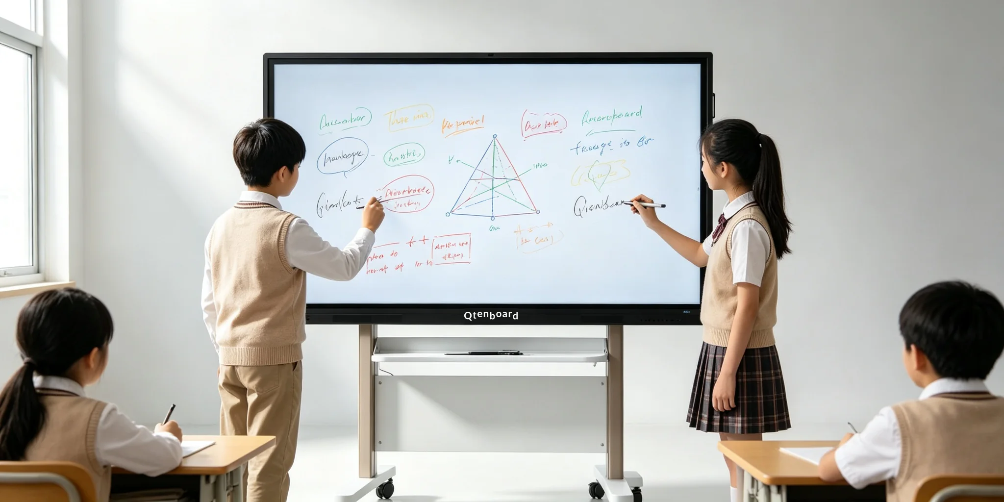 Quad-user multi-touch writing on portable interactive whiteboard