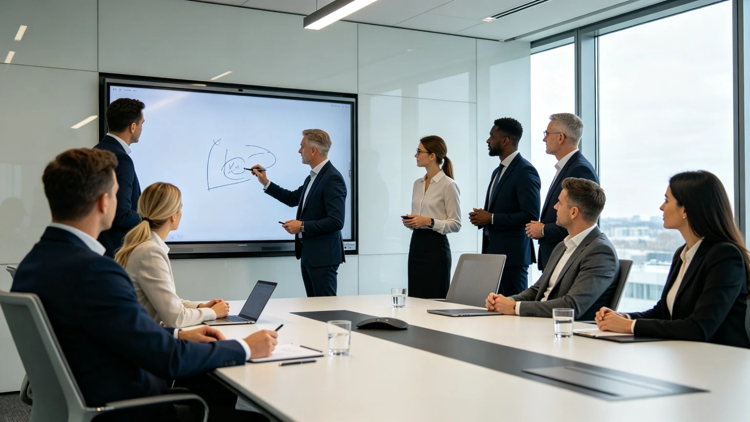 Team collaboration around smart conference board