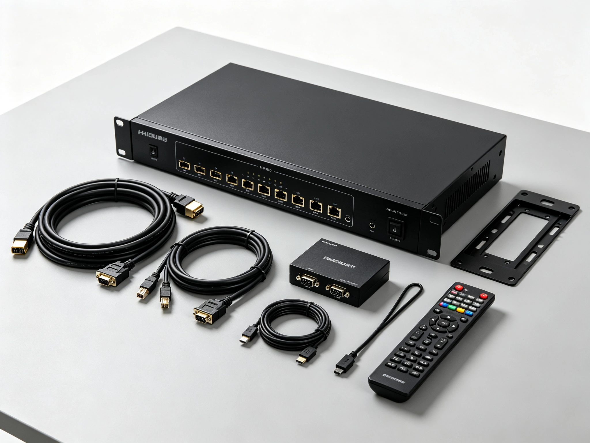 Video wall controller accessories set with splicing processor, cables and brackets