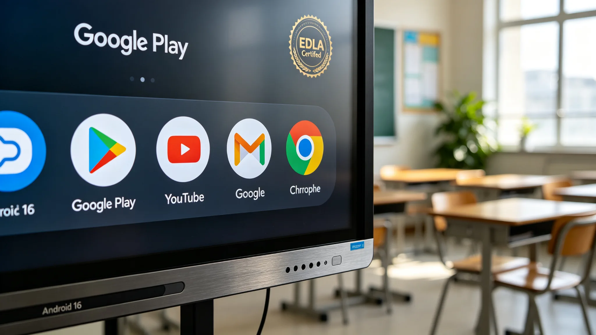 Google EDLA certified interactive flat panel screen with Google Play and Android 16 apps