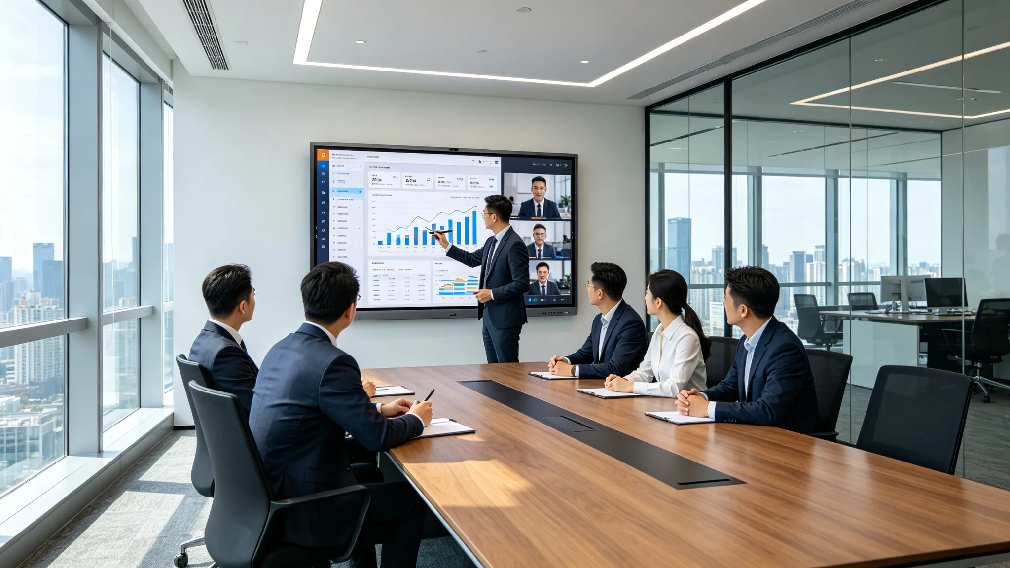 Business meeting room configuration of Google EDLA interactive flat panel