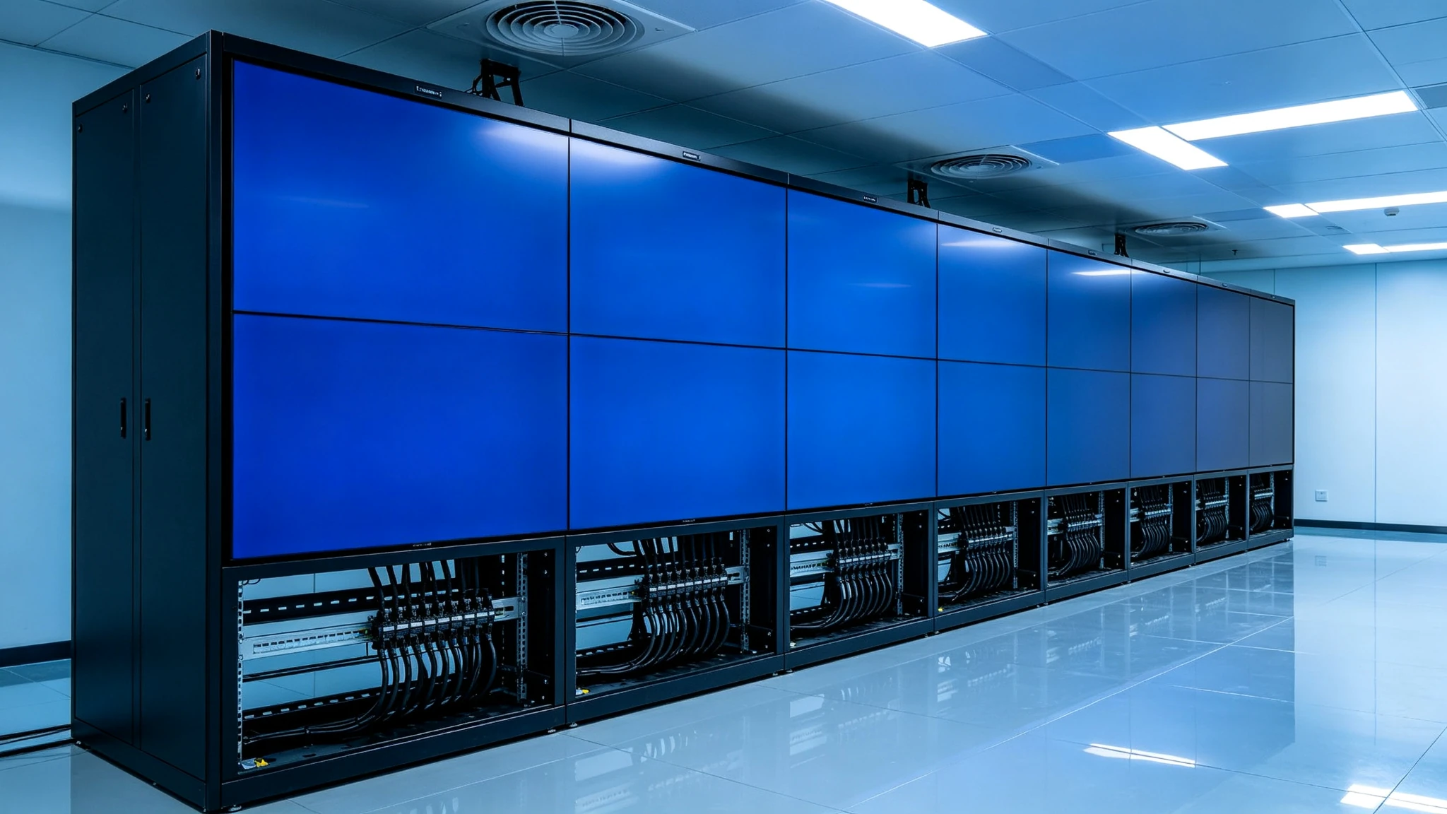 Video wall units installed in floor standing cabinets