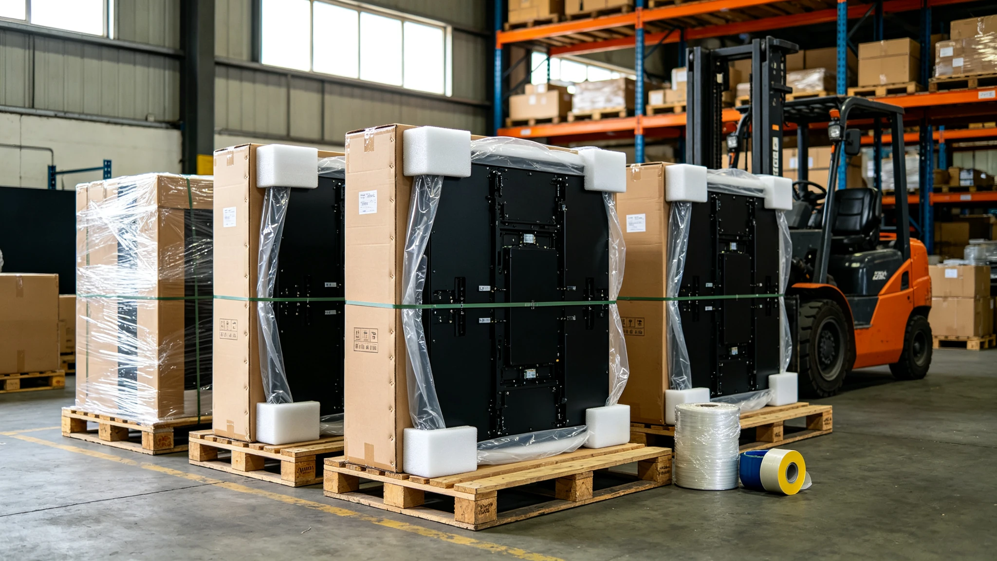Export packing of video wall units on pallets