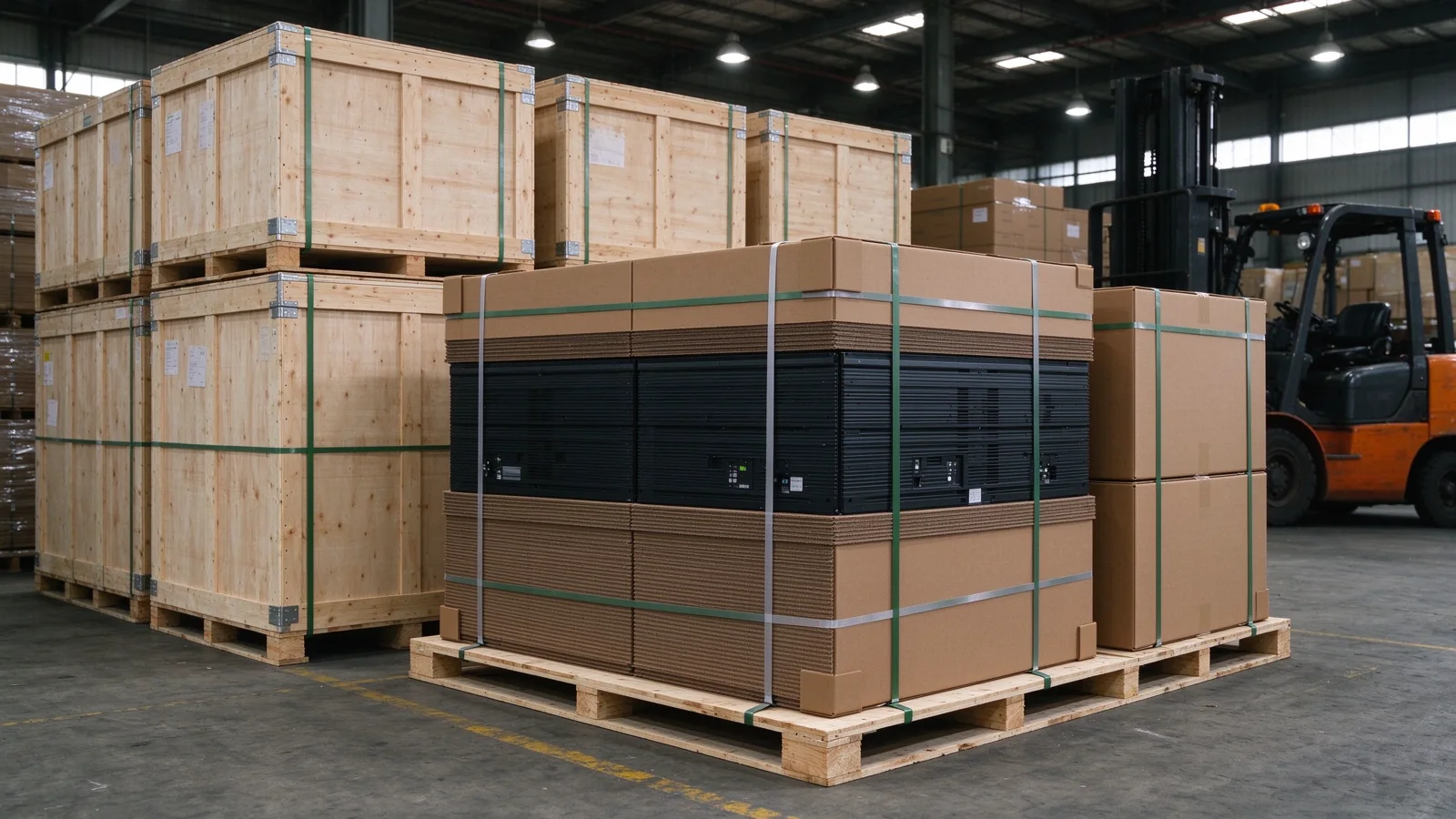 QTenboard OEM export packaging for LCD video wall on pallets