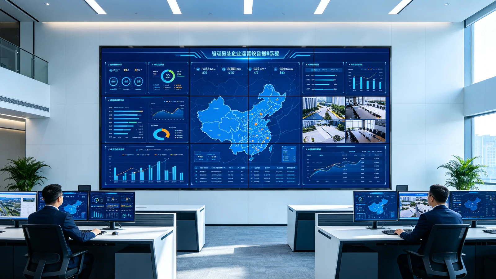 3x3 LCD video wall budget checklist — nine-panel Qtenboard video wall in a corporate operations center