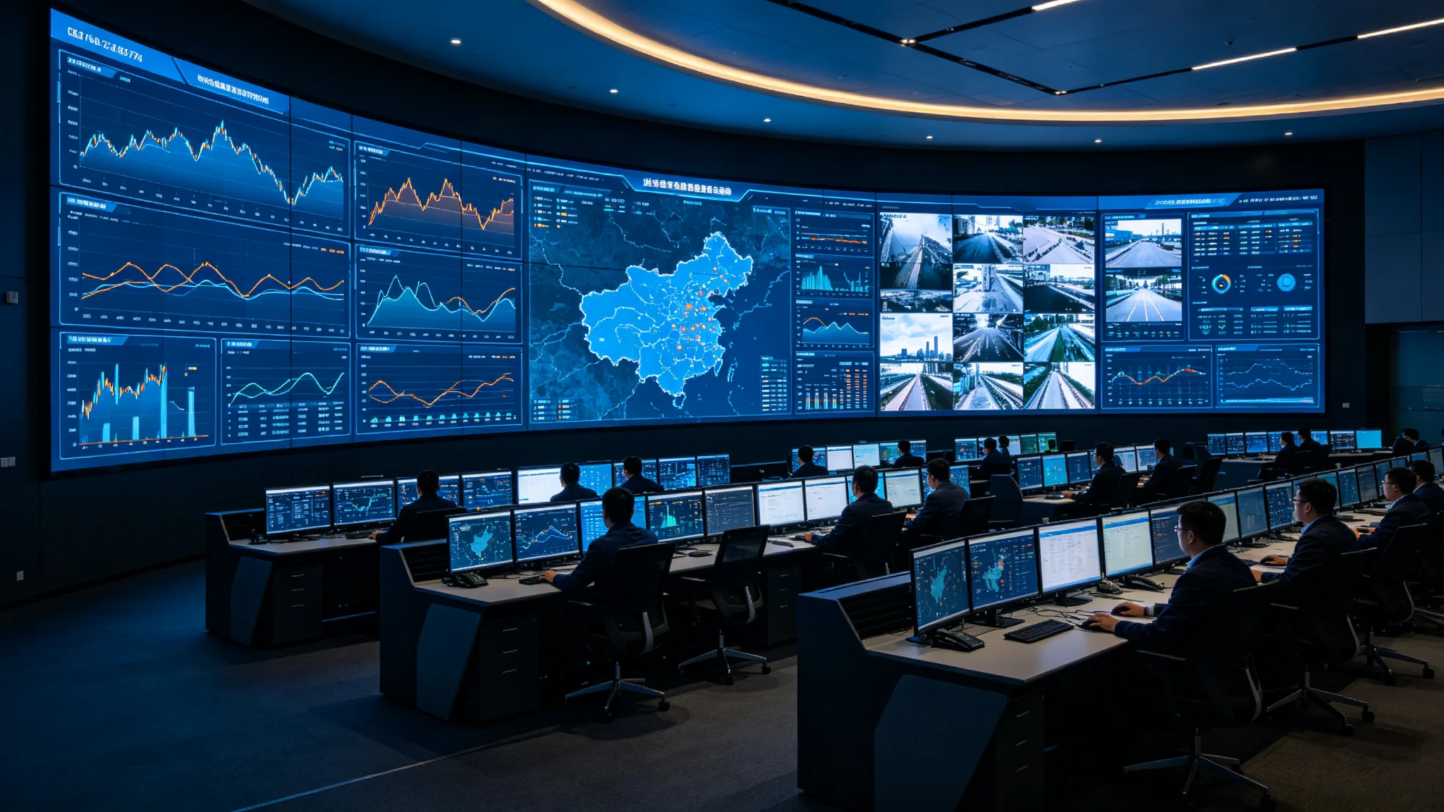DID industrial panel 24/7 command center LCD video wall in continuous operation
