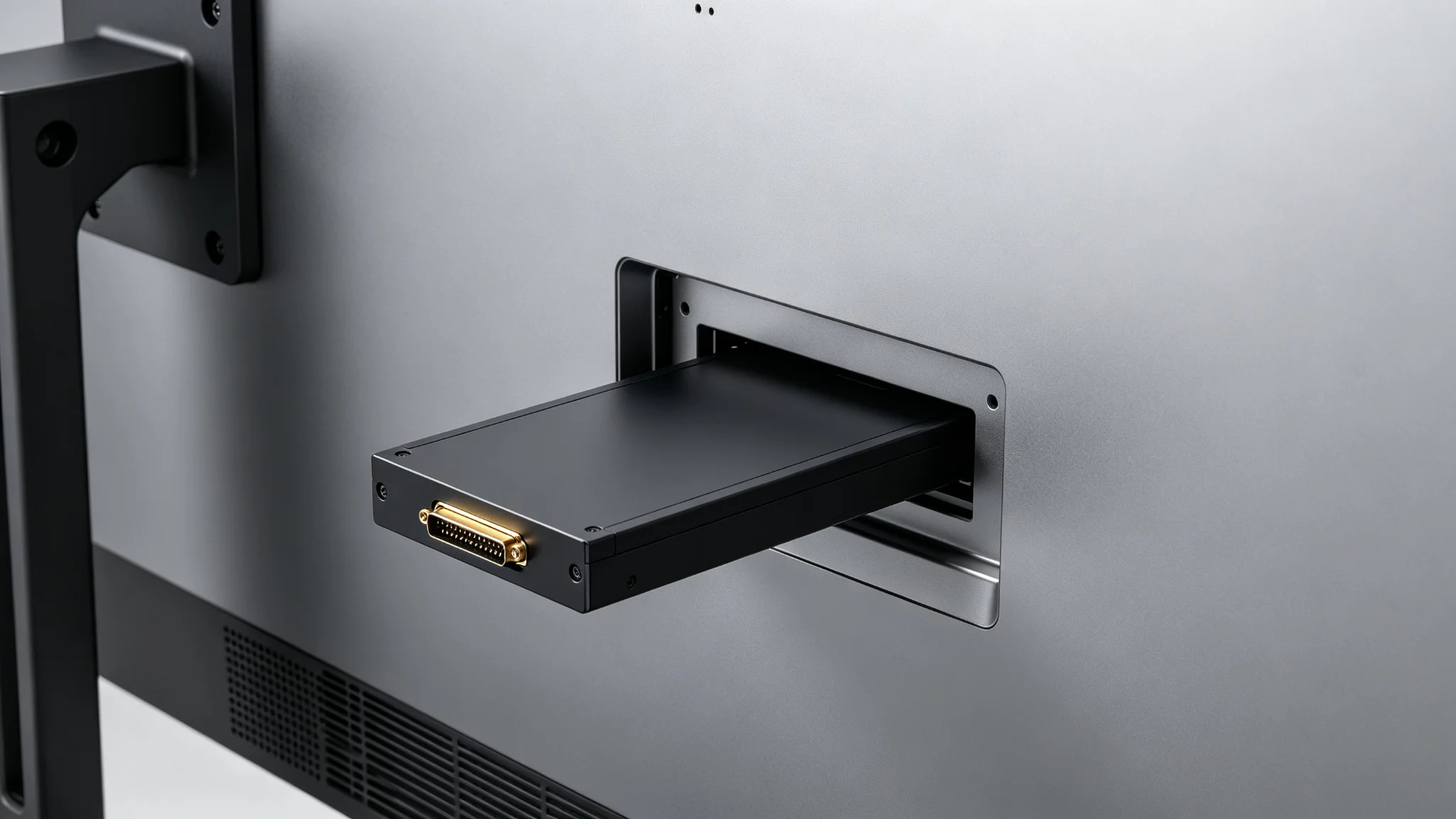 Hot swap OPS module installation on the back of an interactive flat panel